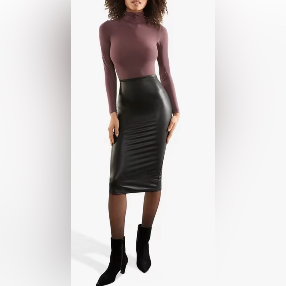 Commando Black Faux Leather Midi Skirt